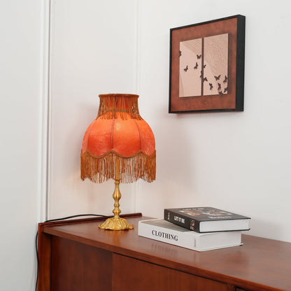 Bedside Lamp with Red Fabric Shade & Brass Base – Warm Ambient Light for Nightstand, Desk & Living Room – E26 Socket – 9.4 in Diameter