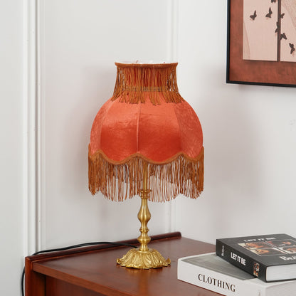 Bedside Lamp with Red Fabric Shade & Brass Base – Warm Ambient Light for Nightstand, Desk & Living Room – E26 Socket – 9.4 in Diameter