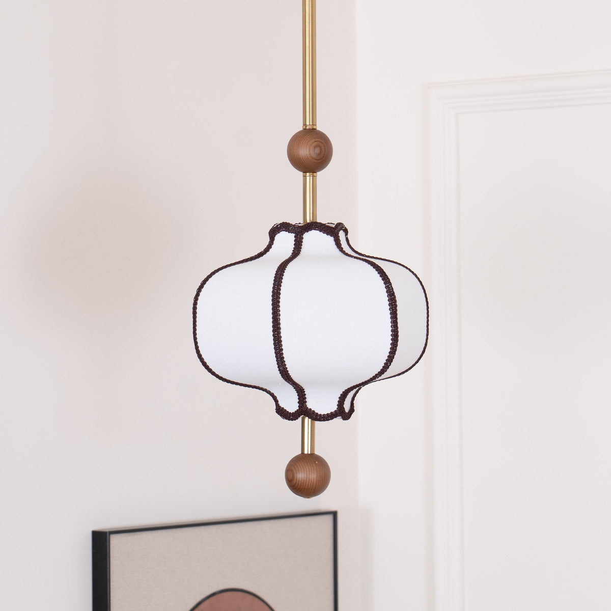 Multi-Bulb Hanging Ceiling Lantern in Wood & Fabric for Dining Room, Living Room & Entryway | Classic Drum Shade Chandelier with Adjustable