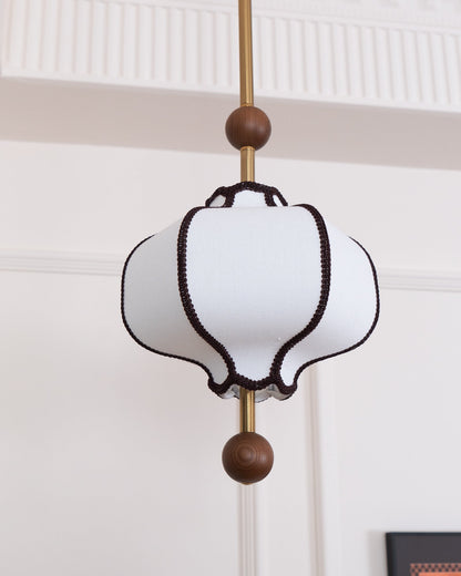 Multi-Bulb Hanging Ceiling Lantern in Wood & Fabric for Dining Room, Living Room & Entryway | Classic Drum Shade Chandelier with Adjustable