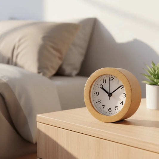 Despertador de madera con luz nocturna LED, silencioso, sin tic-tac, con función de repetición, reloj de escritorio y mesita de noche de madera de haya para dormitorio, oficina y niños