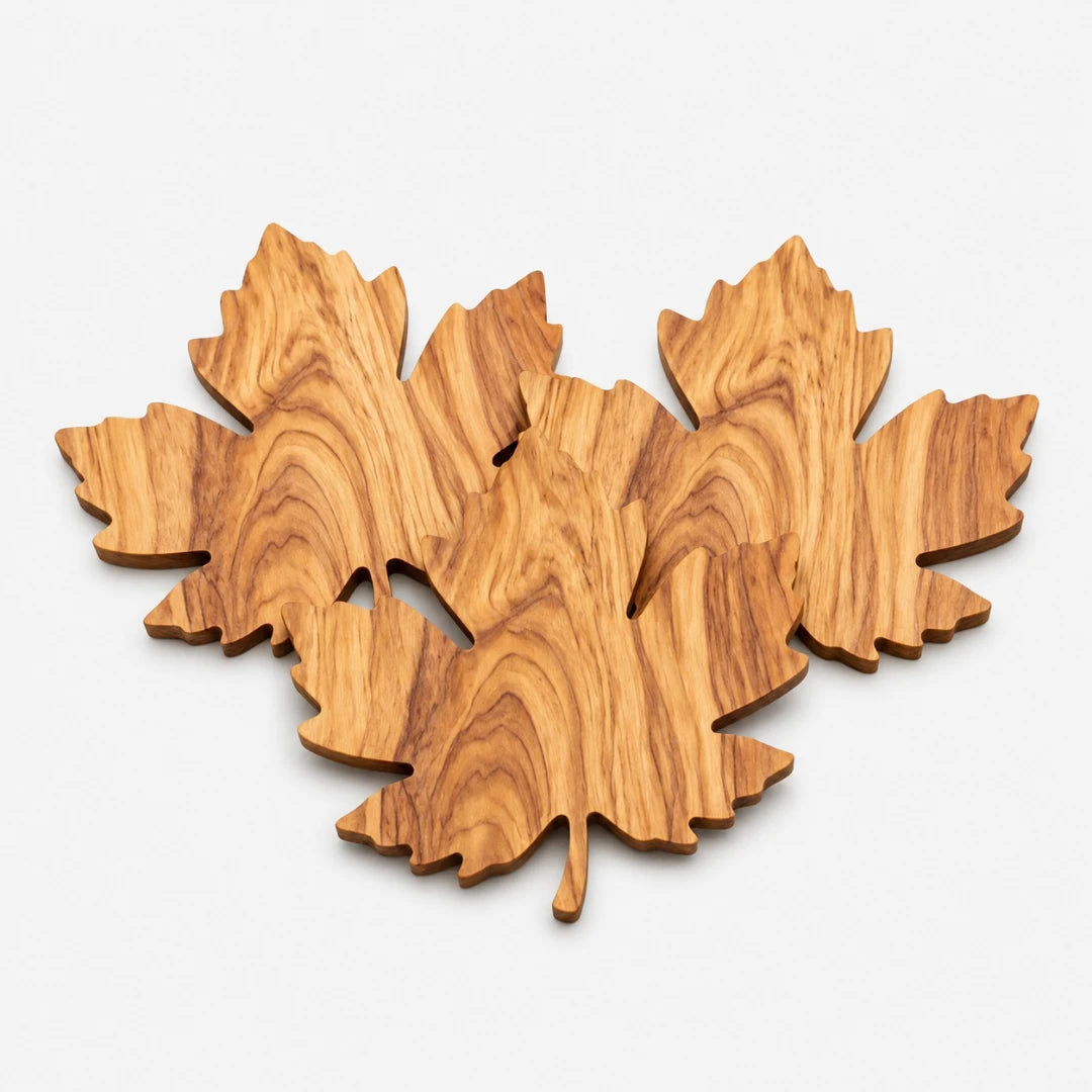 Posavasos Lorien para bebidas - Madera maciza, diseño en forma de hoja, juego de 3 piezas