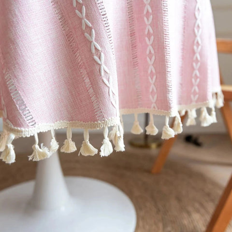 Mantel redondo Liora - Microfibra de 55 pulgadas, diseño de hojas bordadas