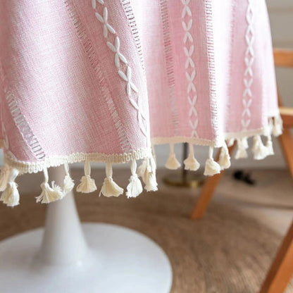 Mantel redondo Liora - Microfibra de 55 pulgadas, diseño de hojas bordadas
