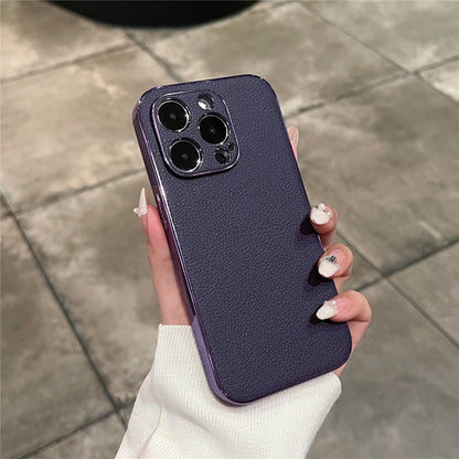 Premium Genuine Leather iPhone Case with Metal Frame Protection for 13-17 Series