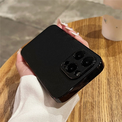 Premium Genuine Leather iPhone Case with Metal Frame Protection for 13-17 Series