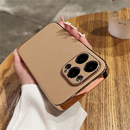 Premium Genuine Leather iPhone Case with Metal Frame Protection for 13-17 Series
