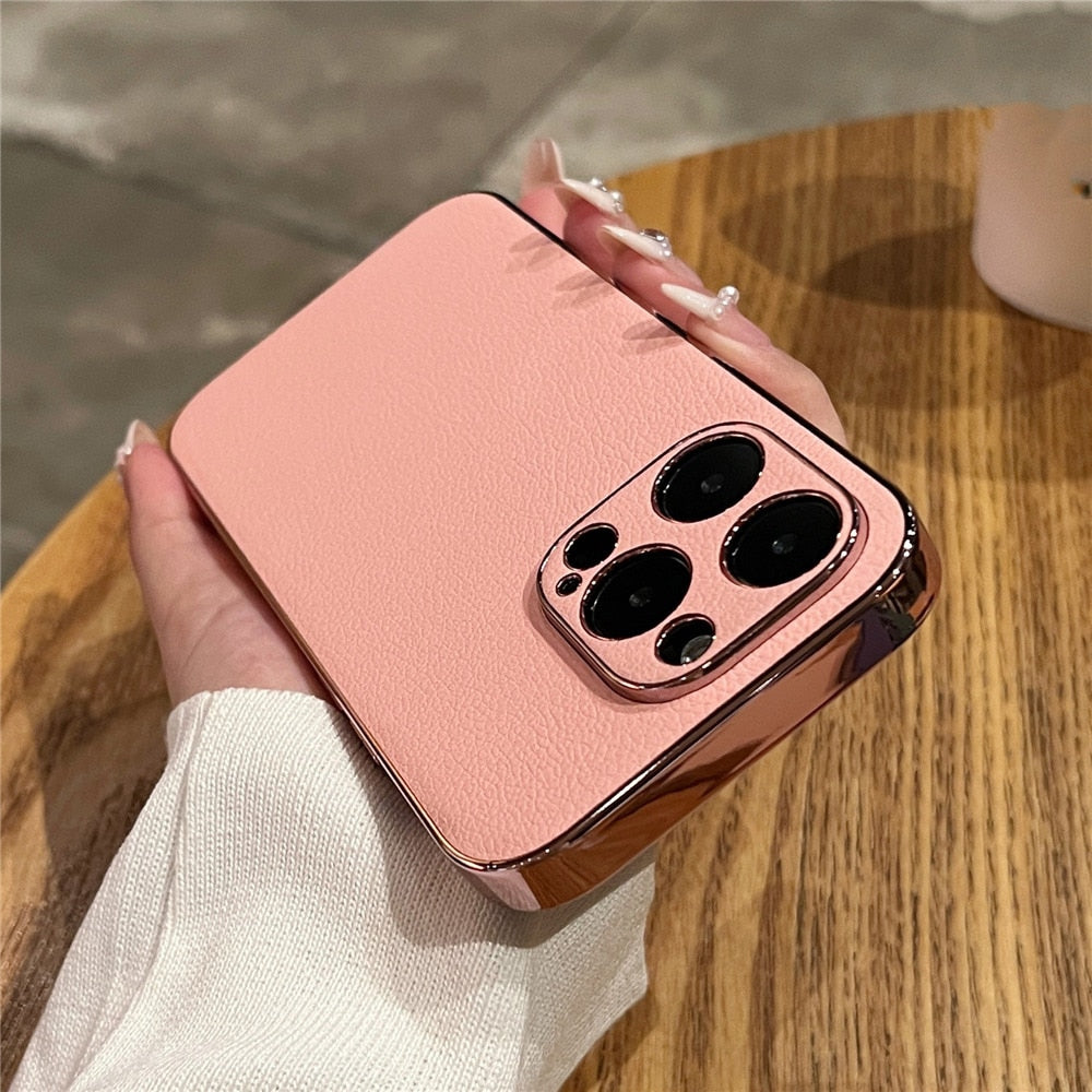 Premium Genuine Leather iPhone Case with Metal Frame Protection for 13-17 Series