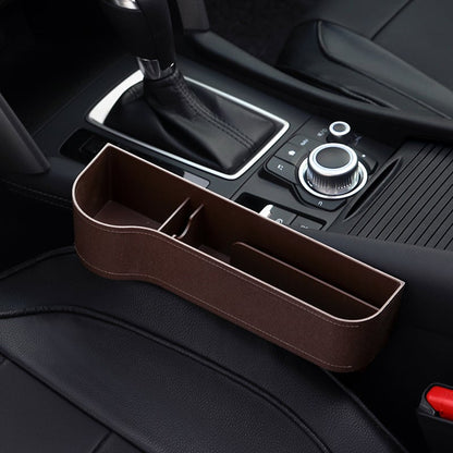 Car Console Organizer with Cup Holder, Car Seat Gap Filler with Coin Box and Storage, Leather Car Seat Organizer