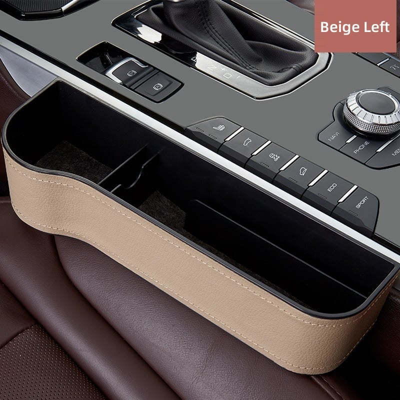 Car Console Organizer with Cup Holder, Car Seat Gap Filler with Coin Box and Storage, Leather Car Seat Organizer