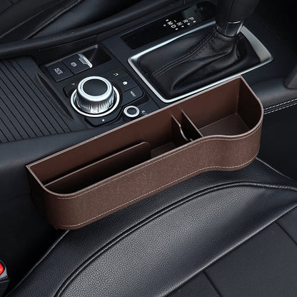 Car Console Organizer with Cup Holder, Car Seat Gap Filler with Coin Box and Storage, Leather Car Seat Organizer