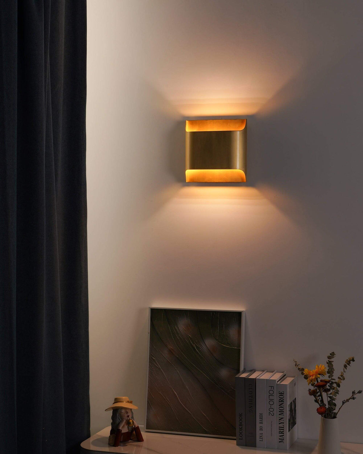 Mid-Century Brass Sconce G9 Socket Indoor Ambient Fixture 10 in Square for Bedroom Hallway Living Room Accent Lighting Warm Glow