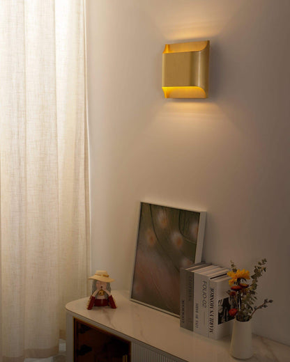 Mid-Century Brass Sconce G9 Socket Indoor Ambient Fixture 10 in Square for Bedroom Hallway Living Room Accent Lighting Warm Glow