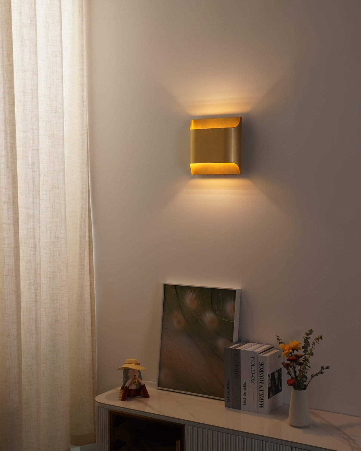 Mid-Century Brass Sconce G9 Socket Indoor Ambient Fixture 10 in Square for Bedroom Hallway Living Room Accent Lighting Warm Glow