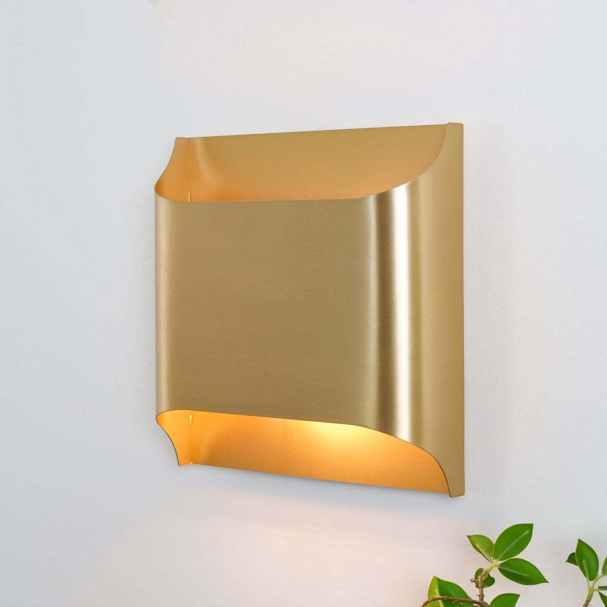 Brass Indoor LED Wall Light Fixture for Bedroom Living Room Hallway 10 Inch Square Contemporary Accent Lamp E14 G9 Socket Modern Home Lighti