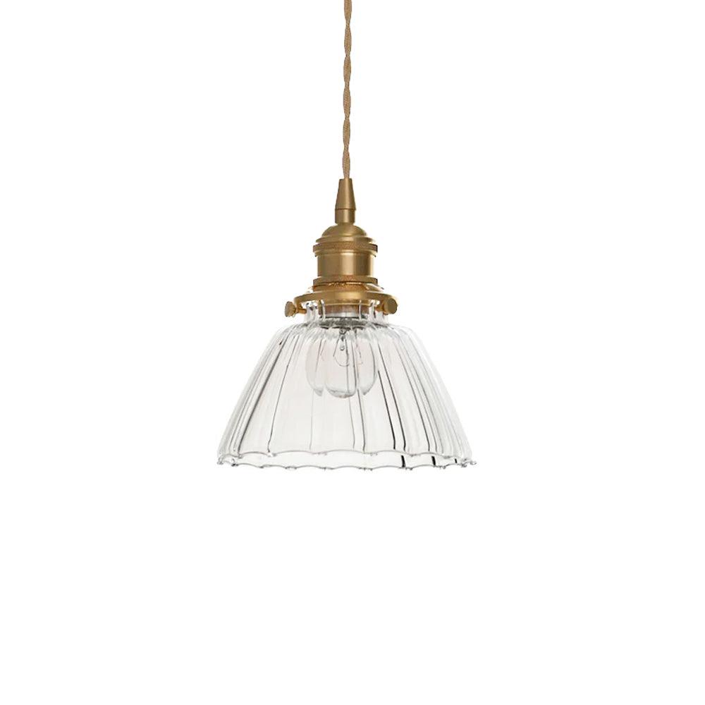 Glass Drop Pendant with Brass Hardware – Hanging Light for Countertops & Tables – Adjustable Suspension – E26 Socket – Transparent Dome Fixt