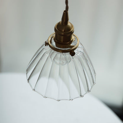 Glass Drop Pendant with Brass Hardware – Hanging Light for Countertops & Tables – Adjustable Suspension – E26 Socket – Transparent Dome Fixt