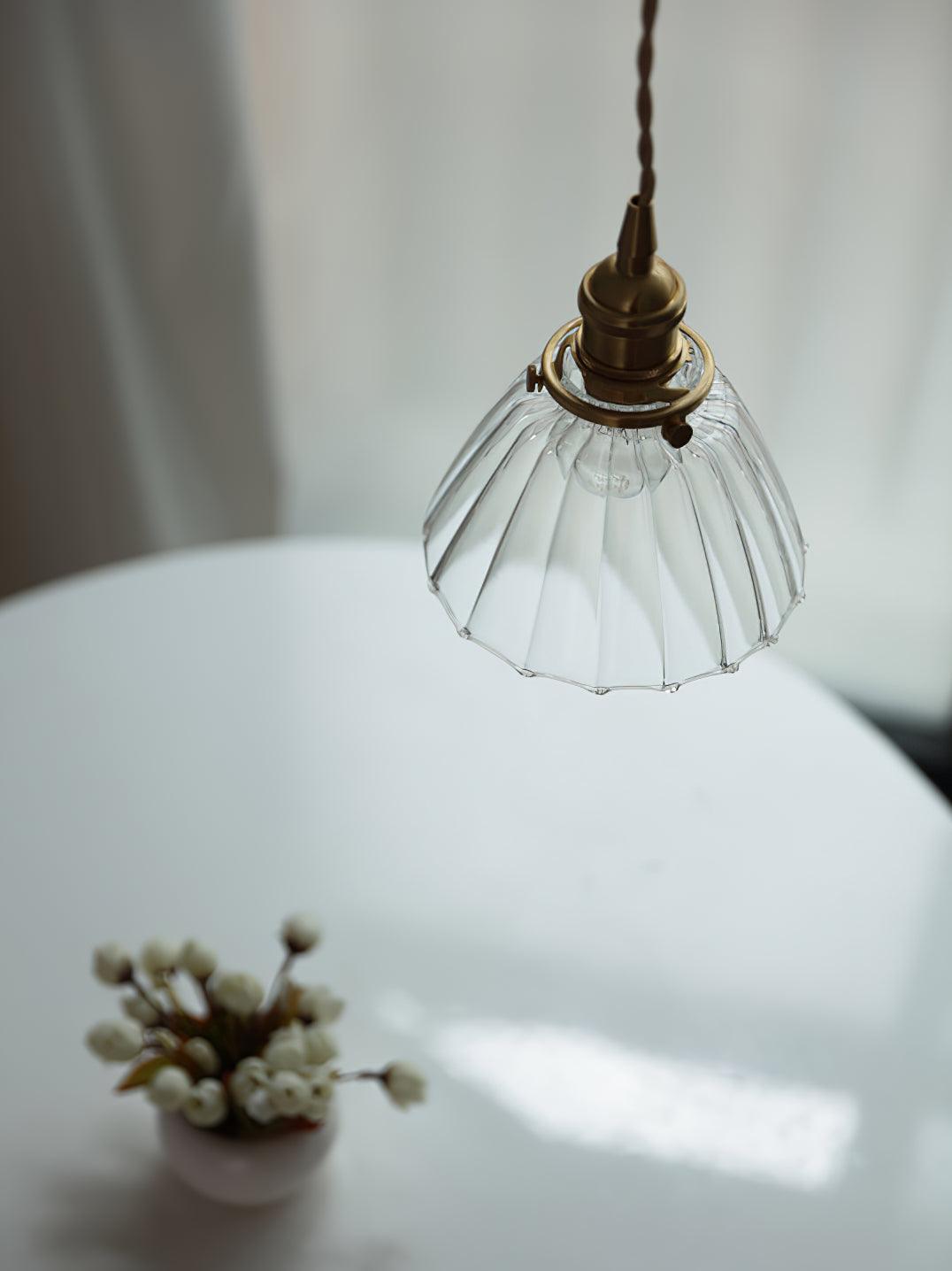 Glass Drop Pendant with Brass Hardware – Hanging Light for Countertops & Tables – Adjustable Suspension – E26 Socket – Transparent Dome Fixt