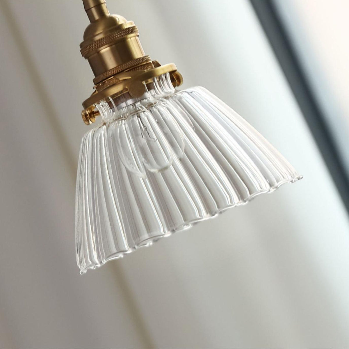 Glass Drop Pendant with Brass Hardware – Hanging Light for Countertops & Tables – Adjustable Suspension – E26 Socket – Transparent Dome Fixt