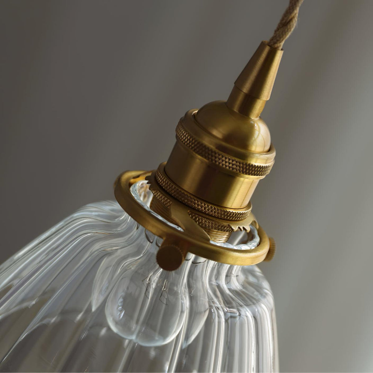 Glass Drop Pendant with Brass Hardware – Hanging Light for Countertops & Tables – Adjustable Suspension – E26 Socket – Transparent Dome Fixt