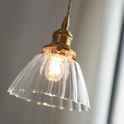 Glass Drop Pendant with Brass Hardware – Hanging Light for Countertops & Tables – Adjustable Suspension – E26 Socket – Transparent Dome Fixt