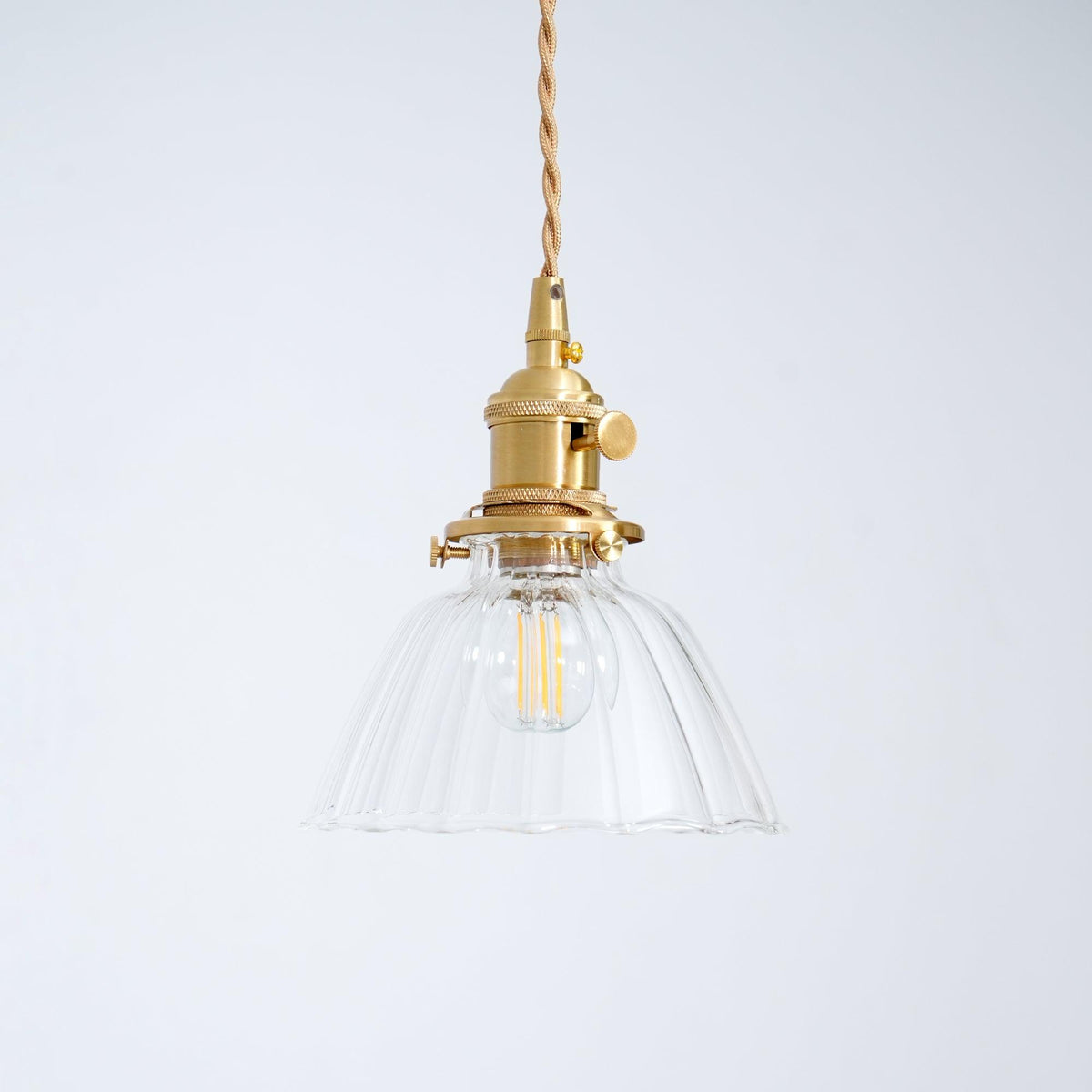 Glass Drop Pendant with Brass Hardware – Hanging Light for Countertops & Tables – Adjustable Suspension – E26 Socket – Transparent Dome Fixt