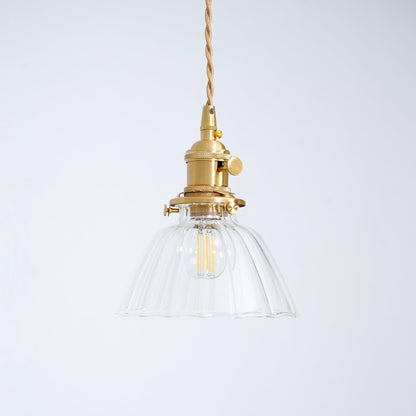 Glass Drop Pendant with Brass Hardware – Hanging Light for Countertops & Tables – Adjustable Suspension – E26 Socket – Transparent Dome Fixt