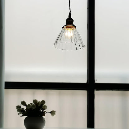 Glass Drop Pendant with Brass Hardware – Hanging Light for Countertops & Tables – Adjustable Suspension – E26 Socket – Transparent Dome Fixt
