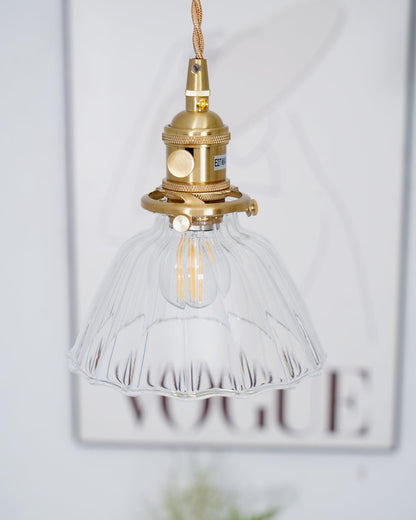 Glass Drop Pendant with Brass Hardware – Hanging Light for Countertops & Tables – Adjustable Suspension – E26 Socket – Transparent Dome Fixt