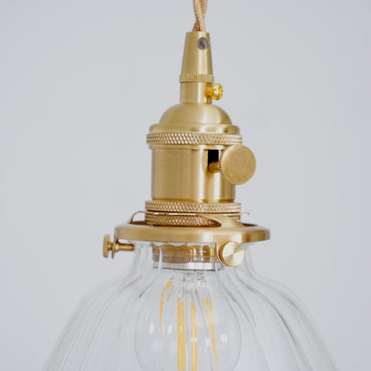 Glass Drop Pendant with Brass Hardware – Hanging Light for Countertops & Tables – Adjustable Suspension – E26 Socket – Transparent Dome Fixt