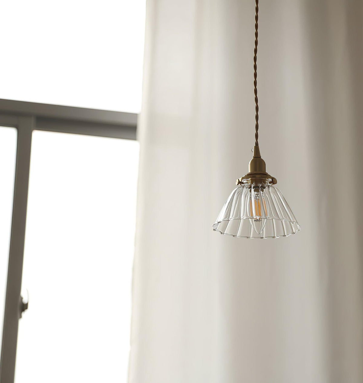 Glass Drop Pendant with Brass Hardware – Hanging Light for Countertops & Tables – Adjustable Suspension – E26 Socket – Transparent Dome Fixt