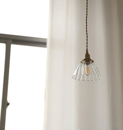 Glass Drop Pendant with Brass Hardware – Hanging Light for Countertops & Tables – Adjustable Suspension – E26 Socket – Transparent Dome Fixt