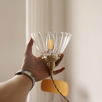 Glass Drop Pendant with Brass Hardware – Hanging Light for Countertops & Tables – Adjustable Suspension – E26 Socket – Transparent Dome Fixt