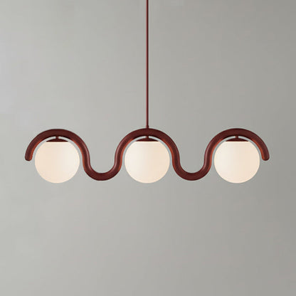 Modern Linear Chandelier with Curved Metal Frame & Glass Sphere – Art Nouveau Pendant Light for Dining Room