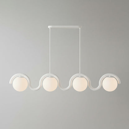 Modern Linear Chandelier with Curved Metal Frame & Glass Sphere – Art Nouveau Pendant Light for Dining Room