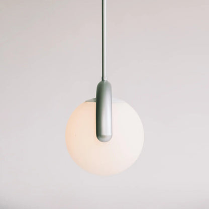 Modern Linear Chandelier with Curved Metal Frame & Glass Sphere – Art Nouveau Pendant Light for Dining Room