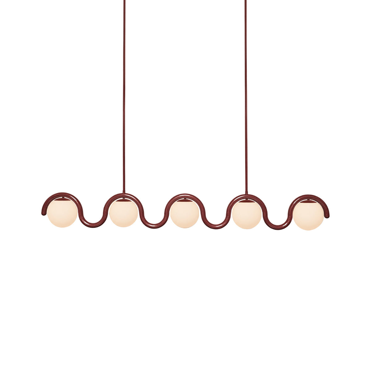Modern Linear Chandelier with Curved Metal Frame & Glass Sphere – Art Nouveau Pendant Light for Dining Room