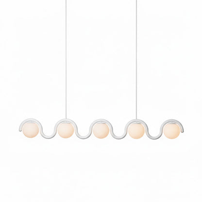 Modern Linear Chandelier with Curved Metal Frame & Glass Sphere – Art Nouveau Pendant Light for Dining Room