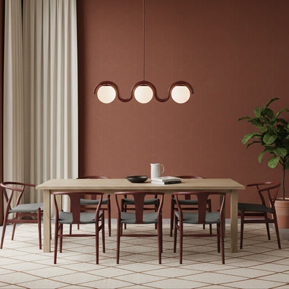 Modern Linear Chandelier with Curved Metal Frame & Glass Sphere – Art Nouveau Pendant Light for Dining Room