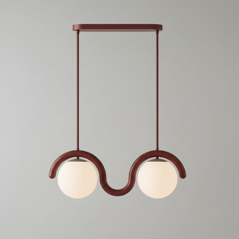 Modern Linear Chandelier with Curved Metal Frame & Glass Sphere – Art Nouveau Pendant Light for Dining Room
