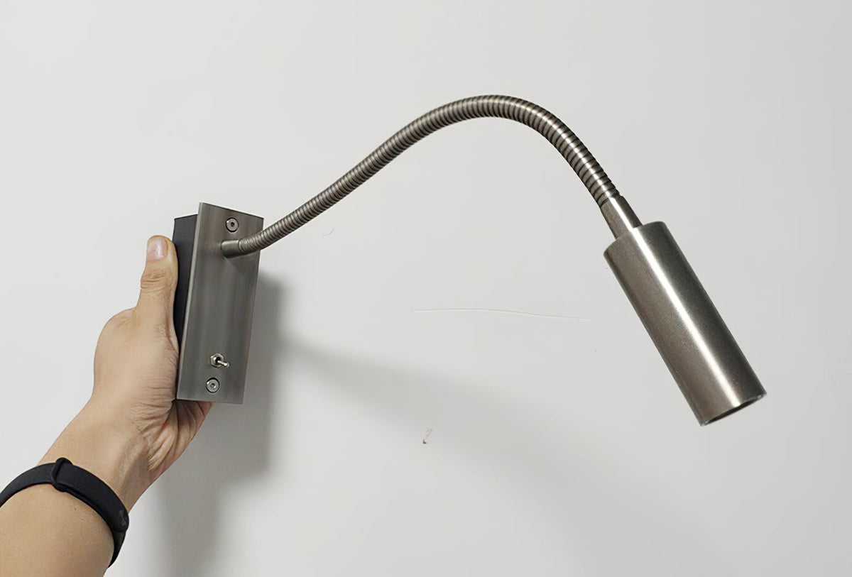 Flexible Gooseneck LED Reading Sconce 14 in Aluminum Indoor Wall Light for Bedroom Hallway Study Modern Task Lighting Push Button Switch