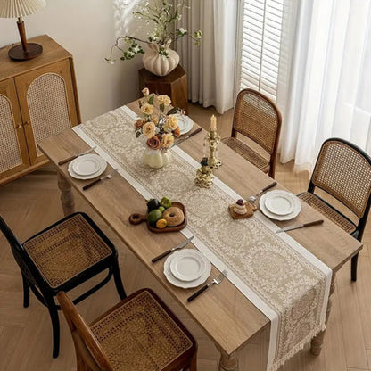 Luxe Linen Table Runner - Soft Woven Cotton Blend, Vintage Charm