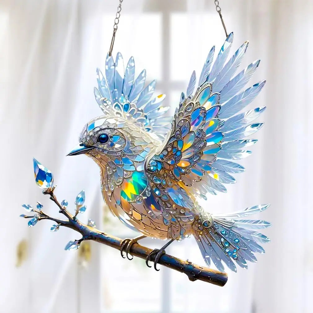 Acrylic Prism Bird Ornament Blue 8 Inch Window Rainbow Maker Light Refraction Hanging Decor Gift for Home Living Room Conservatory Sun Catch