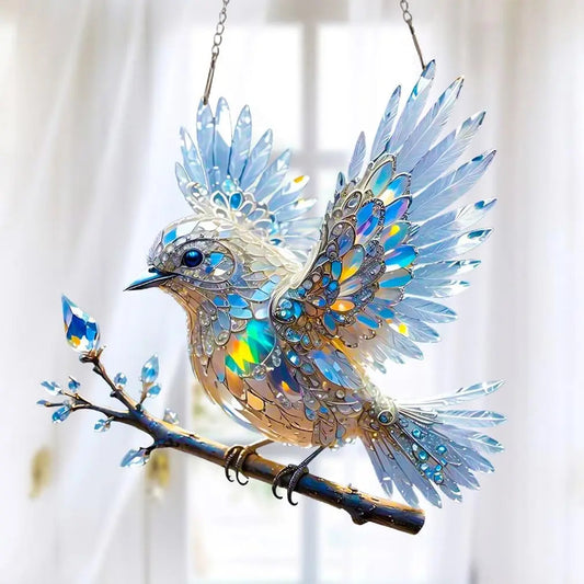 Acrylic Prism Bird Ornament Blue 8 Inch Window Rainbow Maker Light Refraction Hanging Decor Gift for Home Living Room Conservatory Sun Catch
