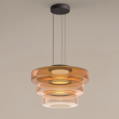 Tiered Glass Pendant Ceiling Fixture LED Multi-Level Hanging Light for Kitchen Island Dining Room Modern Layered Chandelier Adjustable Heigh