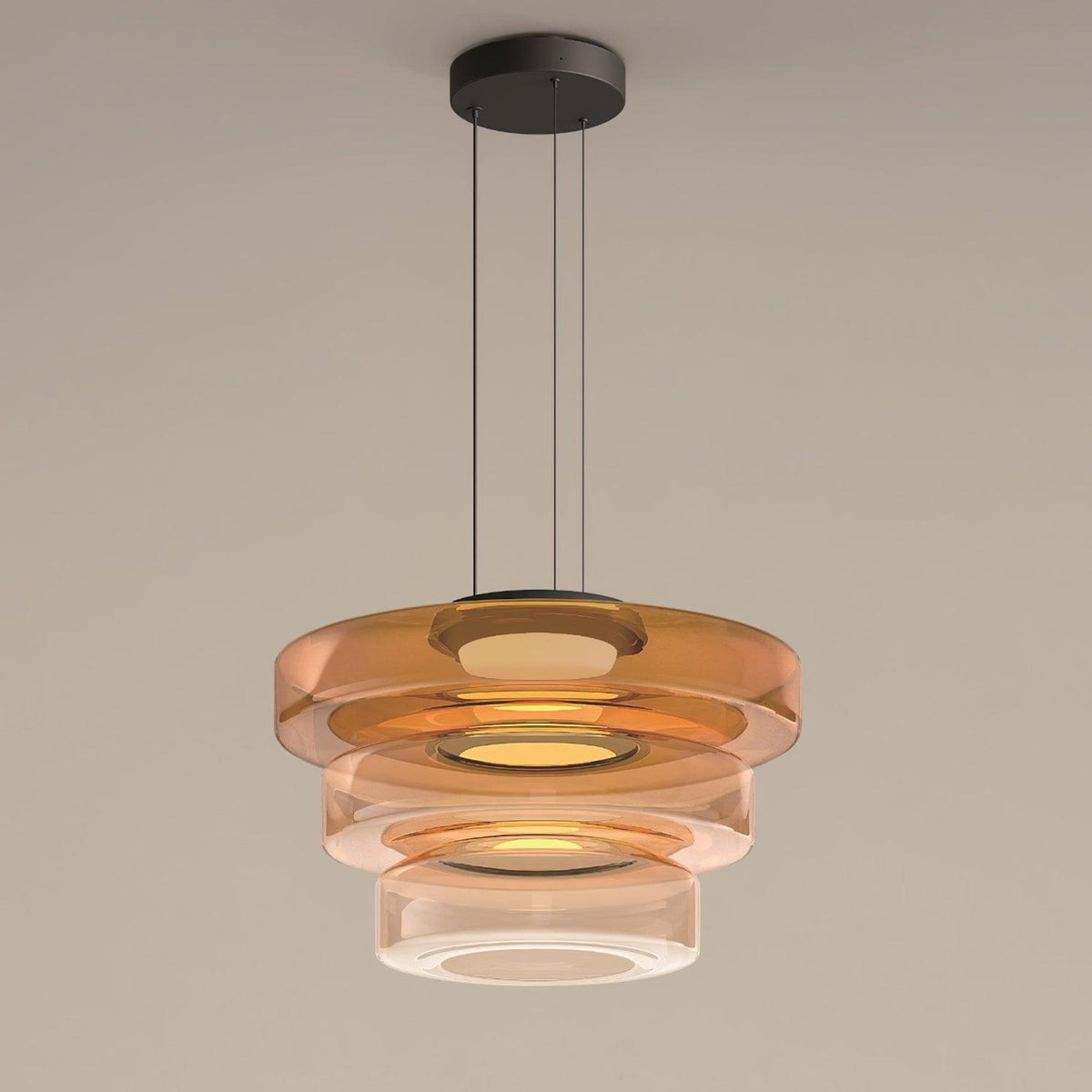 Tiered Glass Pendant Ceiling Fixture LED Multi-Level Hanging Light for Kitchen Island Dining Room Modern Layered Chandelier Adjustable Heigh