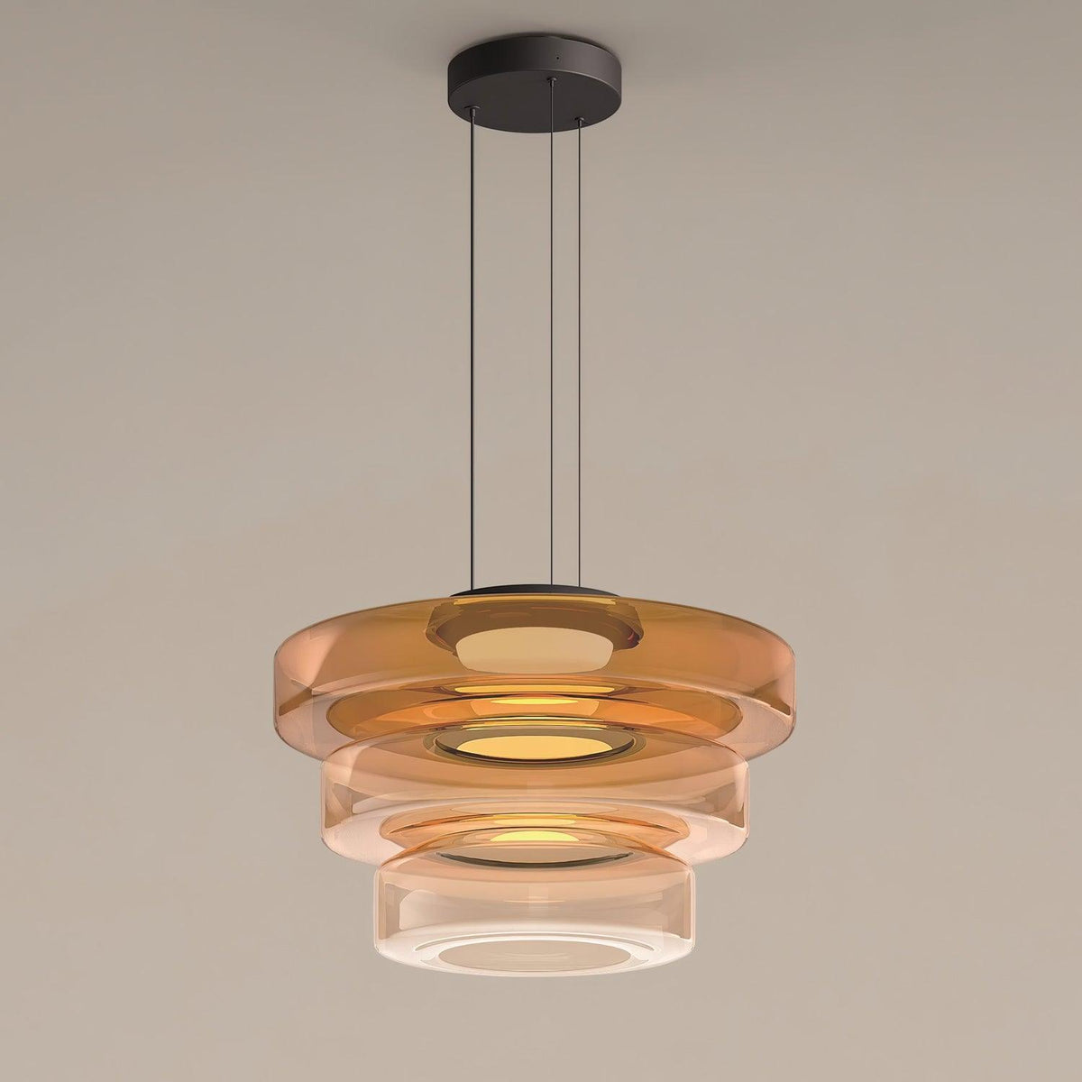 Tiered Glass Pendant Ceiling Fixture LED Multi-Level Hanging Light for Kitchen Island Dining Room Modern Layered Chandelier Adjustable Heigh