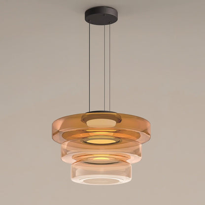 Tiered Glass Pendant Ceiling Fixture LED Multi-Level Hanging Light for Kitchen Island Dining Room Modern Layered Chandelier Adjustable Heigh