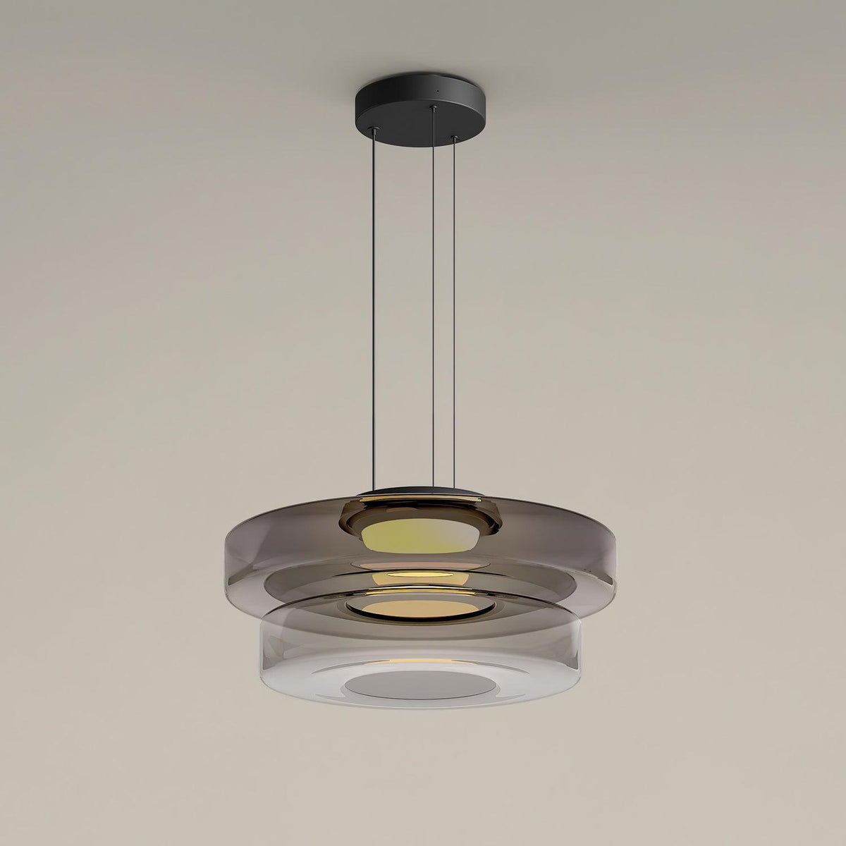 Tiered Glass Pendant Ceiling Fixture LED Multi-Level Hanging Light for Kitchen Island Dining Room Modern Layered Chandelier Adjustable Heigh