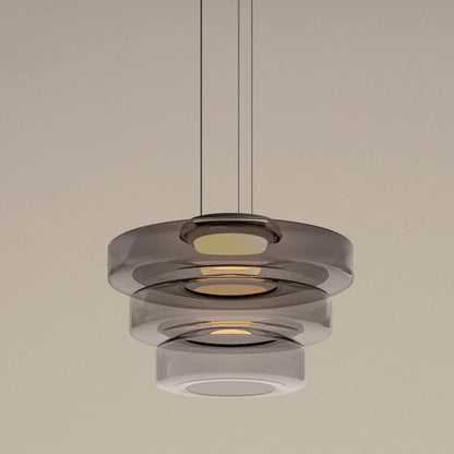 Tiered Glass Pendant Ceiling Fixture LED Multi-Level Hanging Light for Kitchen Island Dining Room Modern Layered Chandelier Adjustable Heigh